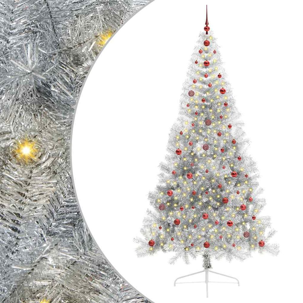 Sapin de noël artificiel pré-éclairé argent 240 cm pet