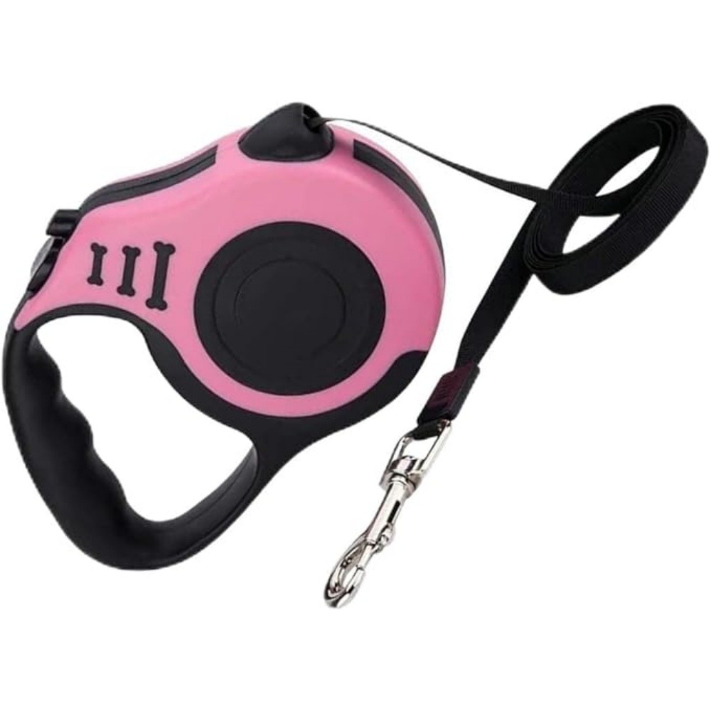 Laisse rétractable 5m rose pour chien