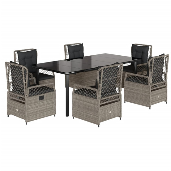 Ensemble à manger de jardin et coussins 7 pcs gris clair rotin