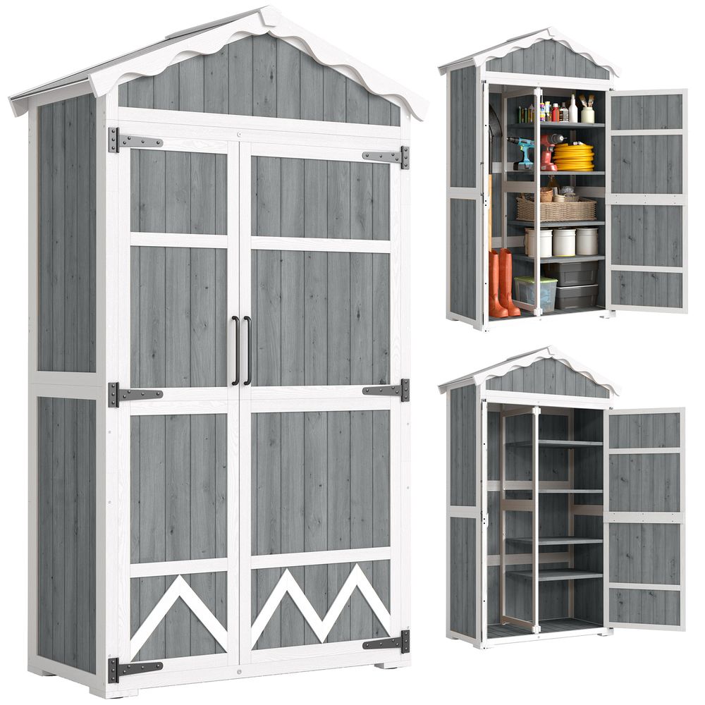 Armoire de jardin bois traité 105x55x179 cm grise rangement outils 4 étagères - comfortxl outdoor living