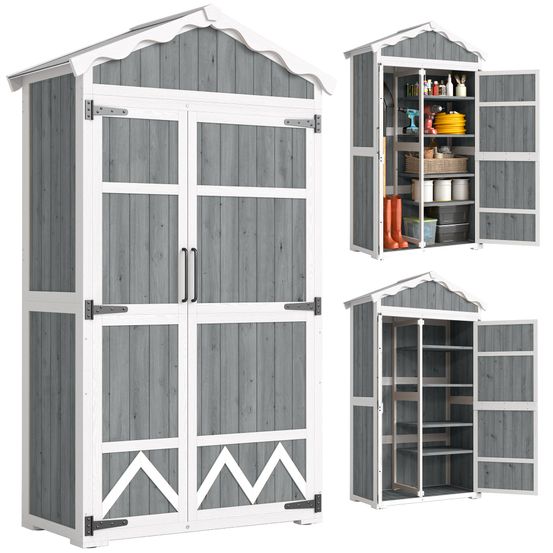 Armoire de jardin bois traité 105x55x179 cm grise rangement outils 4 étagères - comfortxl outdoor living