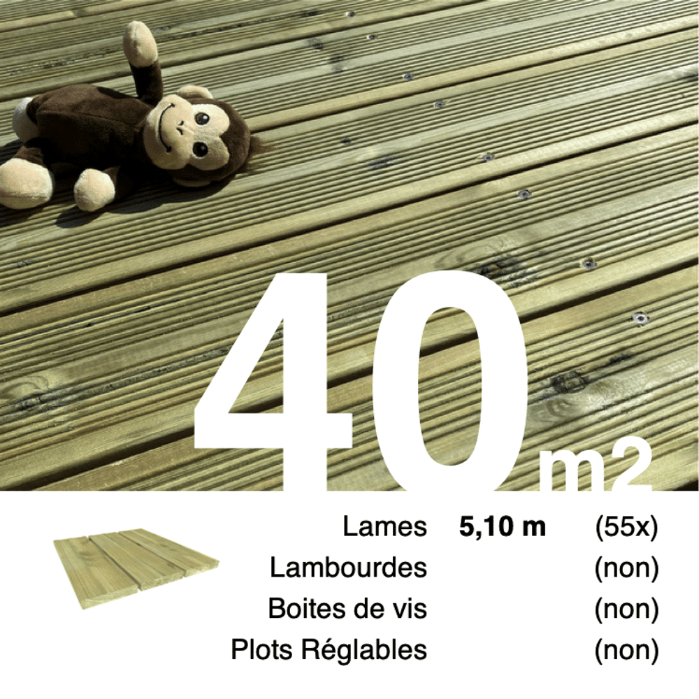 Lames de terrasse pin autoclave vert 27 x 145 mm • longueur 5,1 m • classe 4 • lot pour 40 m²