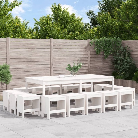 Ensemble à manger de jardin 17 pcs blanc bois massif de pin