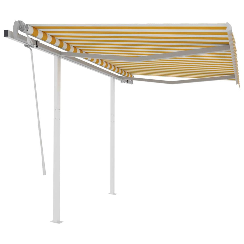 Auvent manuel rétractable avec poteaux 3,5x2,5 m jaune et blanc