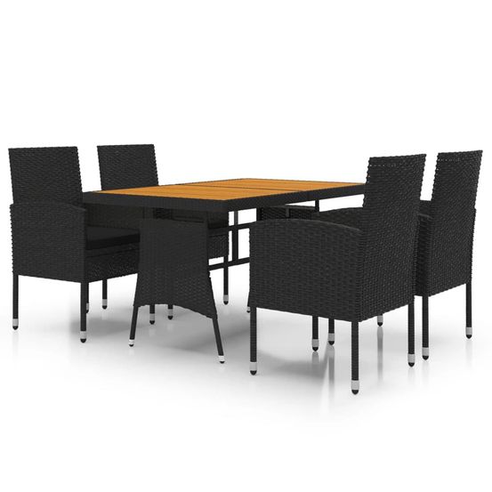 Ensemble à manger d'extérieur 5 pcs résine tressée noir