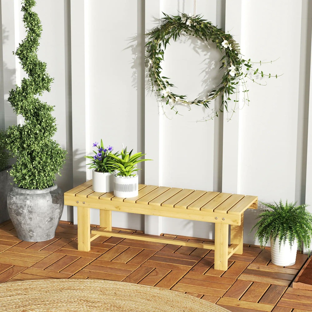 Banc de jardin 2 places style rural chic assise à lattes dim. 110l x 38l x 35h cm bois de sapin pré-huilé
