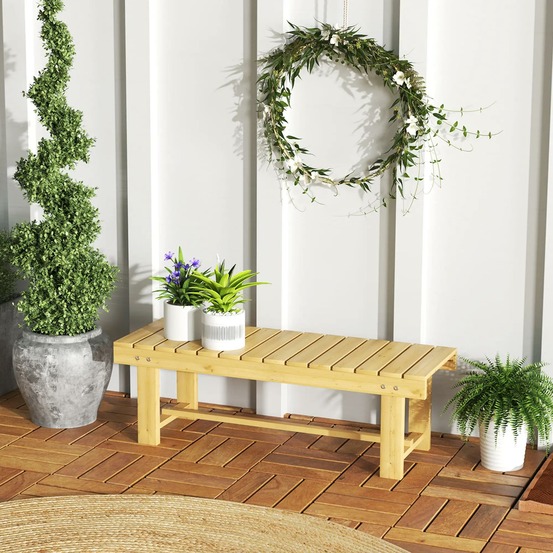 Banc de jardin 2 places style rural chic assise à lattes dim. 110l x 38l x 35h cm bois de sapin pré-huilé
