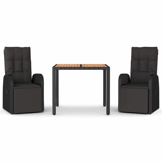 Ensemble à manger de jardin 3 pcs noir poly rotin et acacia