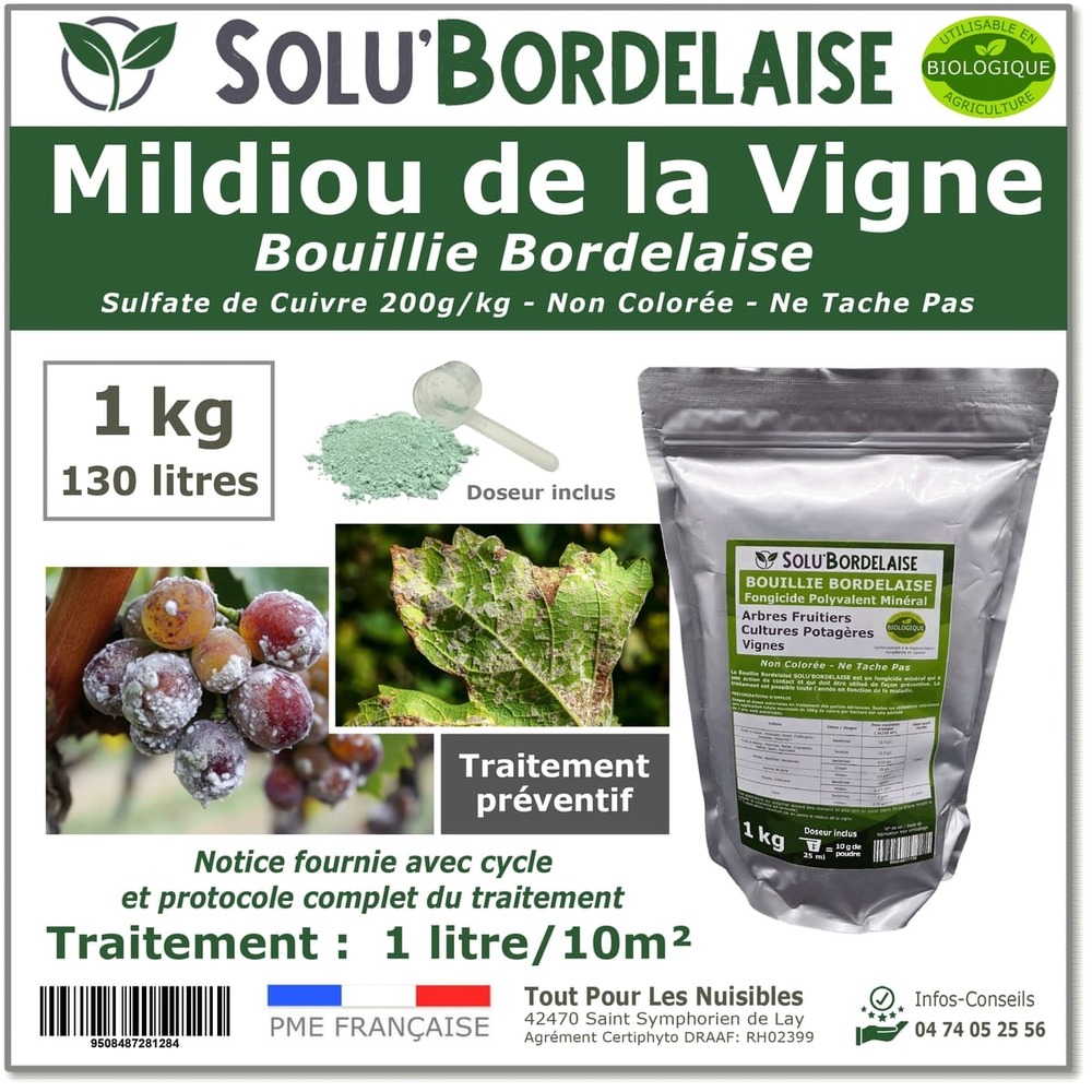Solu'bordelaise - 1 kg de bouillie bordelaise - mildiou de la vigne - utilisable agriculture biologique