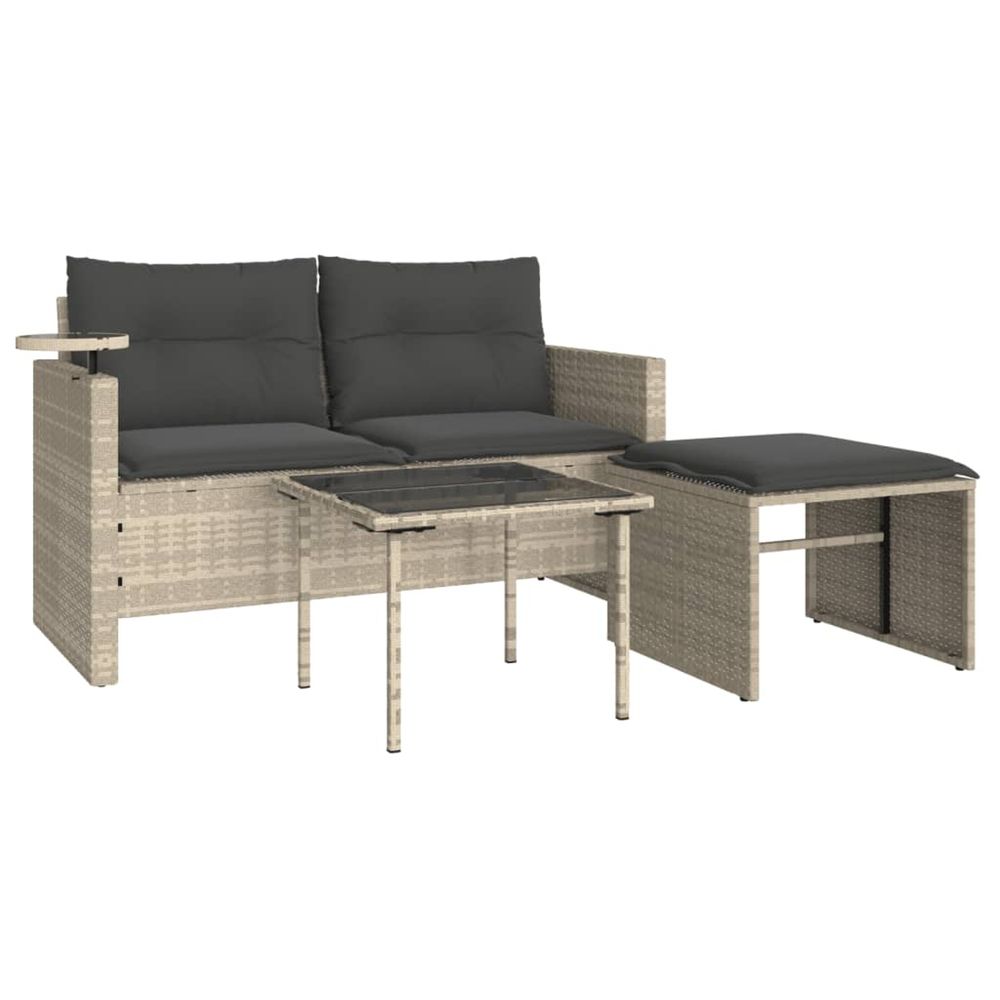 Salon de jardin avec coussins 3 pcs gris clair résine tressée