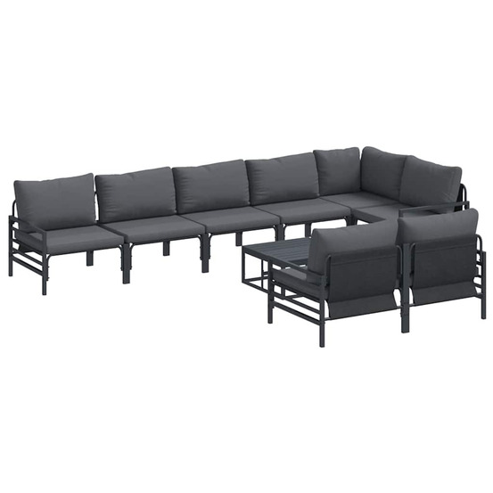 Ensemble de canapé de jardin avec coussin 9 pcs noir acier