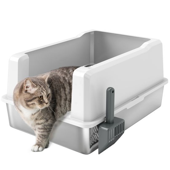Bac litière chat acier inox abs bords hauts grande capacité 85l 71x50x35cm blanc