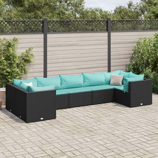 Salon de jardin 7 pcs avec coussins noir résine tressée