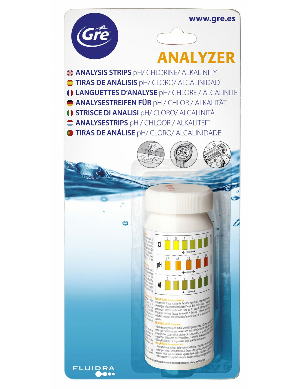 Bandelettes d'analyse ph/chlore/alcalinité