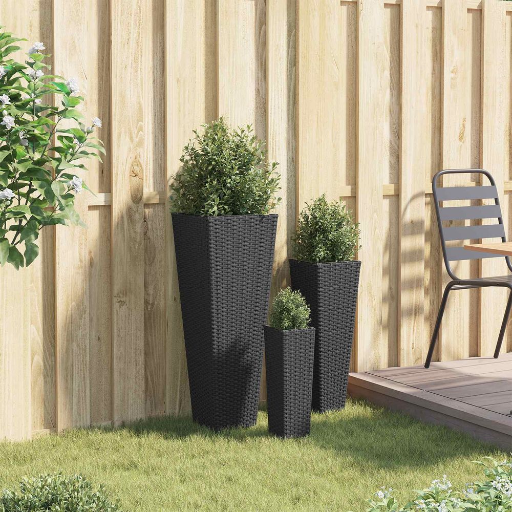 Lot de 3 jardinières hautes métal noir pour terrasse jardin avec pots intérieurs amovibles