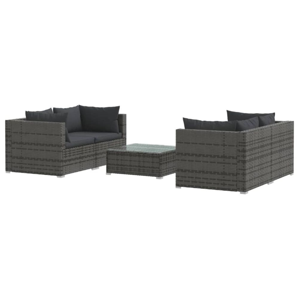 Salon de jardin 5 pcs avec coussins résine tressée gris