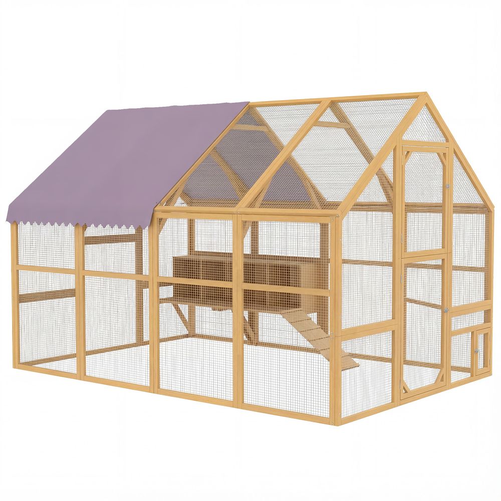 Poulailler avec enclos bois et acier 280 x 180 x 190 cm jaune pour 8 à 12 poules sécurisé