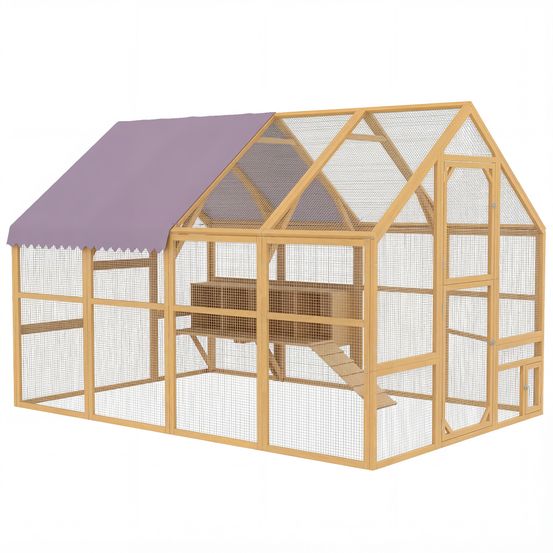 Poulailler avec enclos bois et acier 280 x 180 x 190 cm jaune pour 8 à 12 poules sécurisé