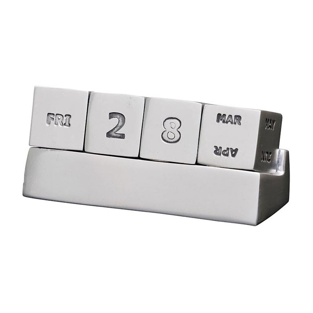 Calendrier perpétuel cubes argentés aluminium 4x5x10cm
