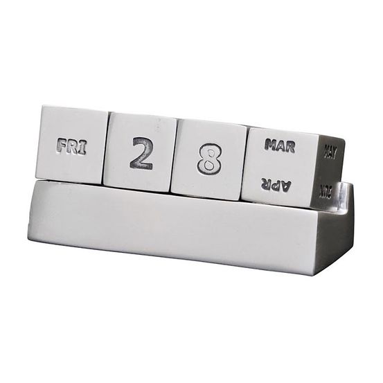 Calendrier perpétuel cubes argentés aluminium 4x5x10cm