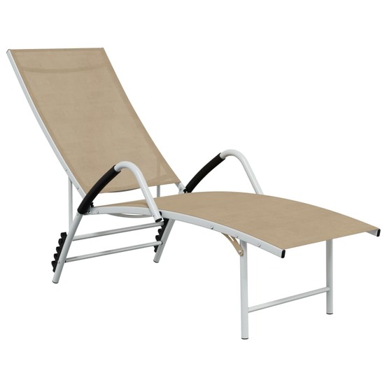 Transat chaise longue bain de soleil lit de jardin terrasse meuble d'extérieur textilène et aluminium crème