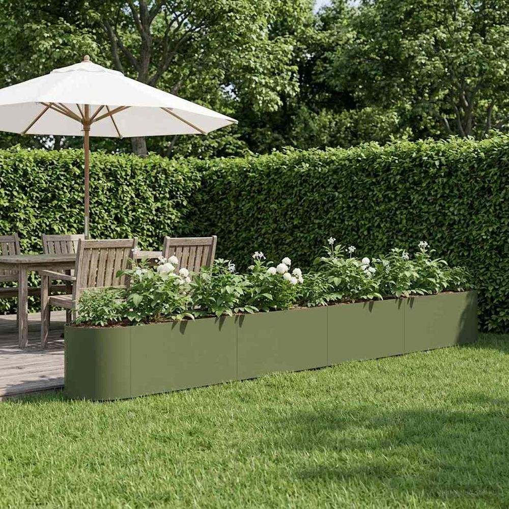 Carré potager surélevé acier extérieur sans fond 380x40x40cm vert olive