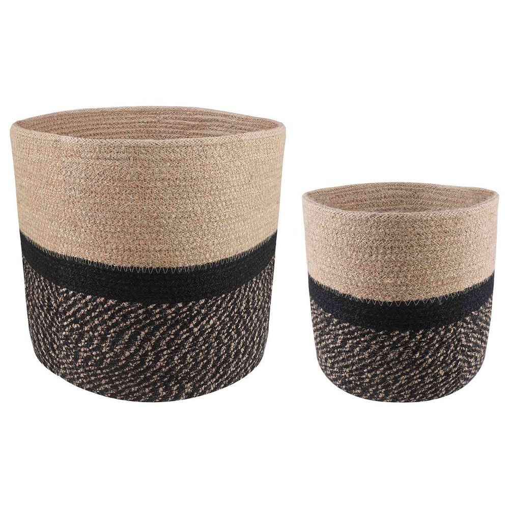 Lot de 2 pots en jute naturel pour aménagement véranda et intérieur naturel noir 28x28cm