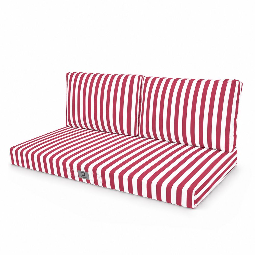 Coussins pour salon de jardin déhoussable 100x50cm rayure rouge