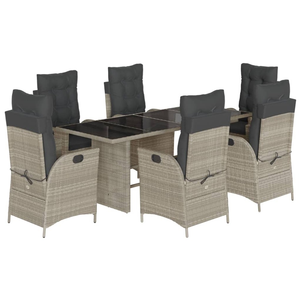 Ensemble à manger de jardin et coussins 7 pcs gris clair rotin