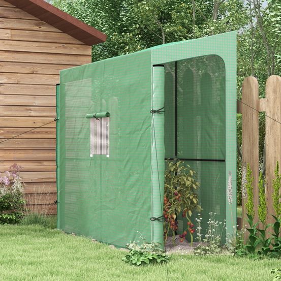 Serre de jardin adossée acier pe 200 x 80 x 200/180 cm verte 2 portes enroulables anti-uv - comfortxl outdoor living
