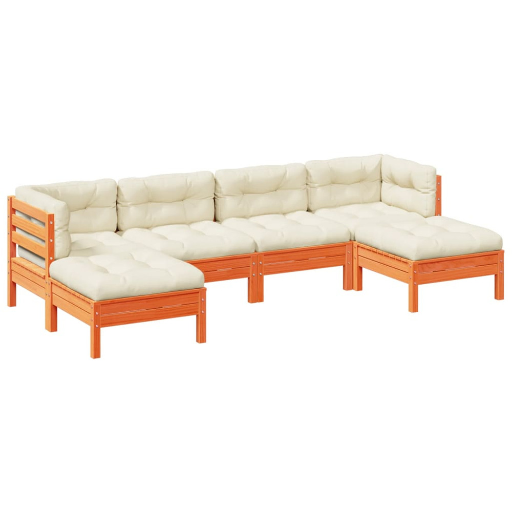 Salon de jardin 6 pcs avec coussins cire marron bois pin massif