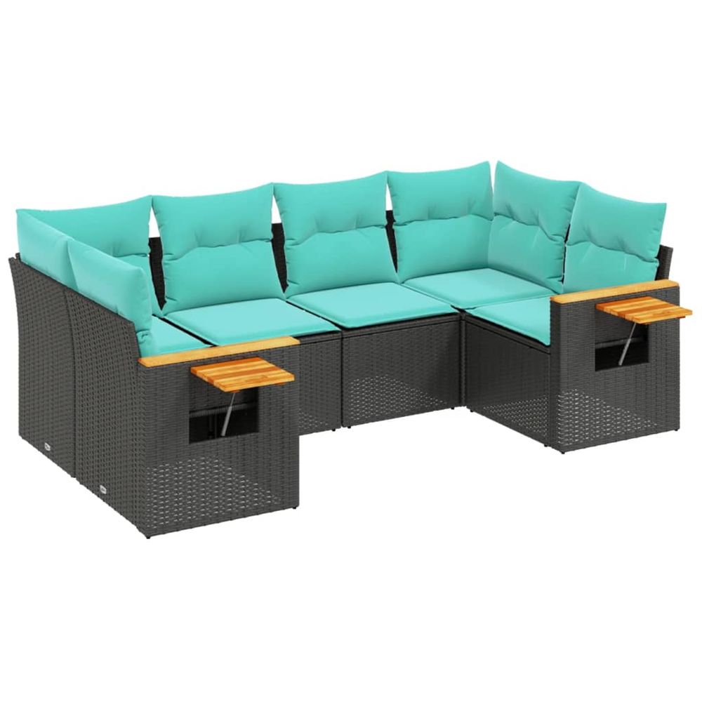 Salon de jardin 6 pcs avec coussins noir résine tressée