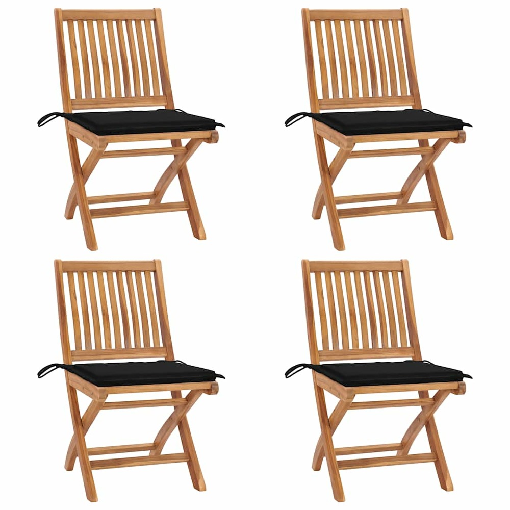 Chaises pliables de jardin avec coussins lot de 4 teck solide