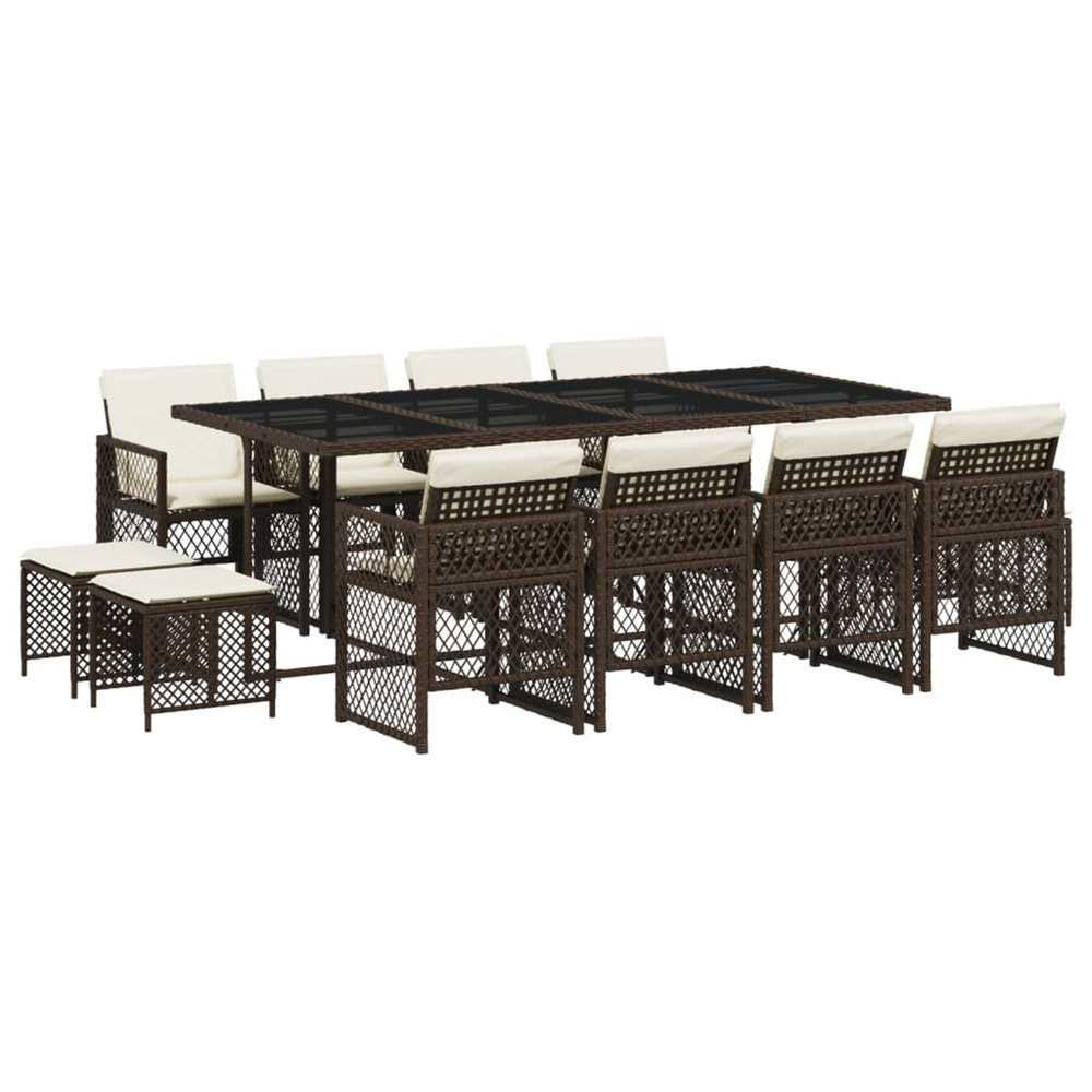 Ensemble à manger de jardin avec coussins 13 pcs marron rotin