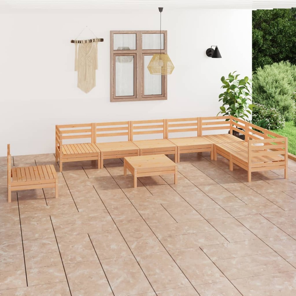 Salon de jardin 9 pcs bois de pin massif