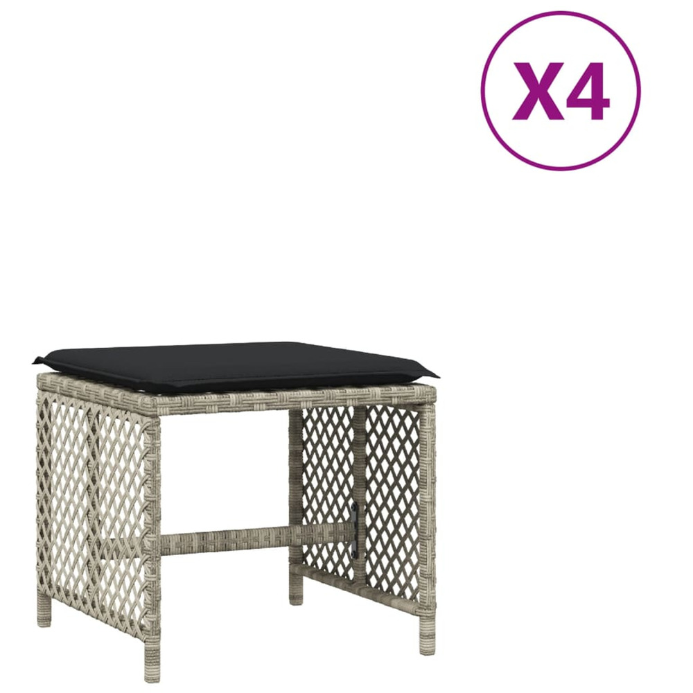 Tabourets de jardin et coussins lot de 4 gris clair 41x41x36 cm