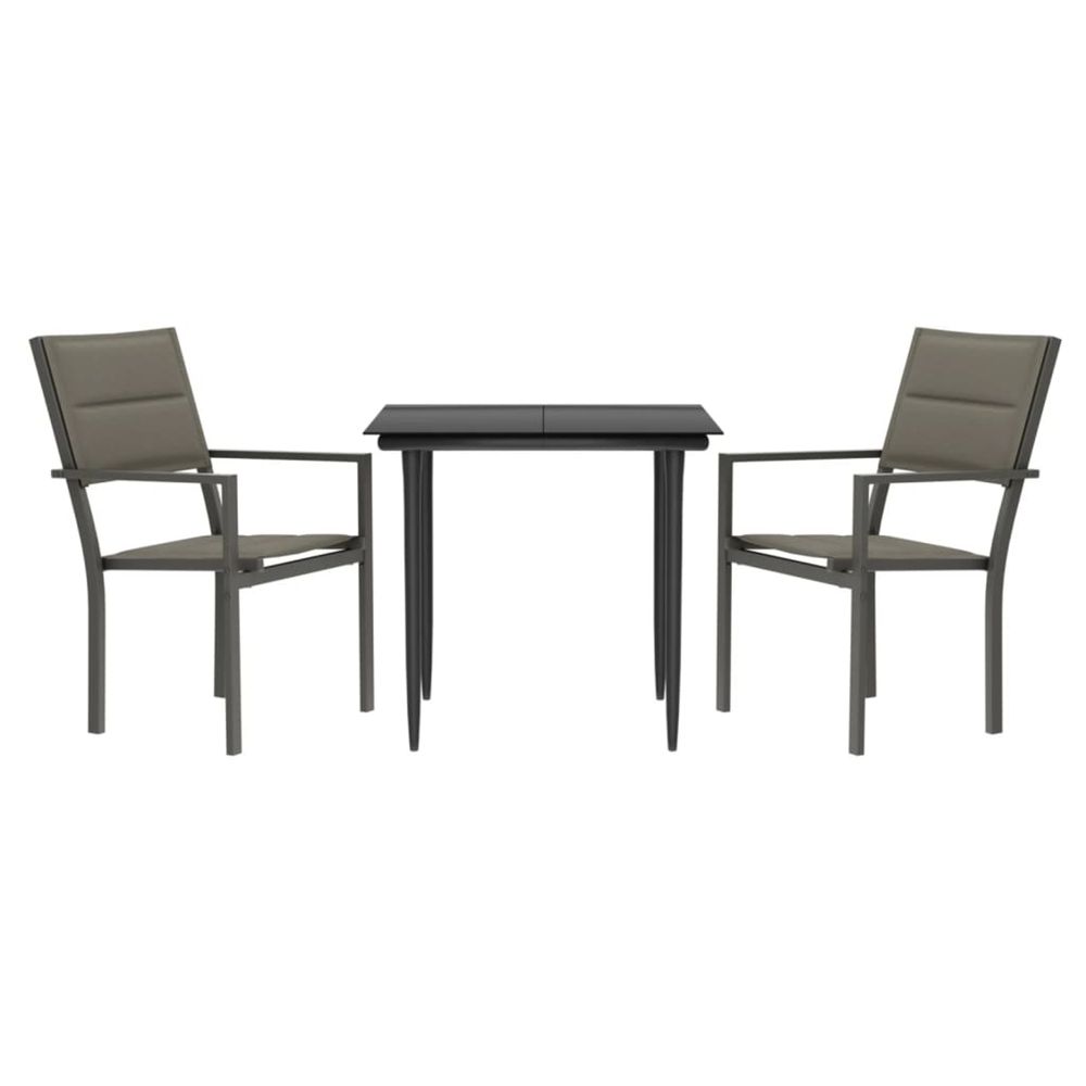 Ensemble à manger de jardin 3 pcs noir textilène et acier