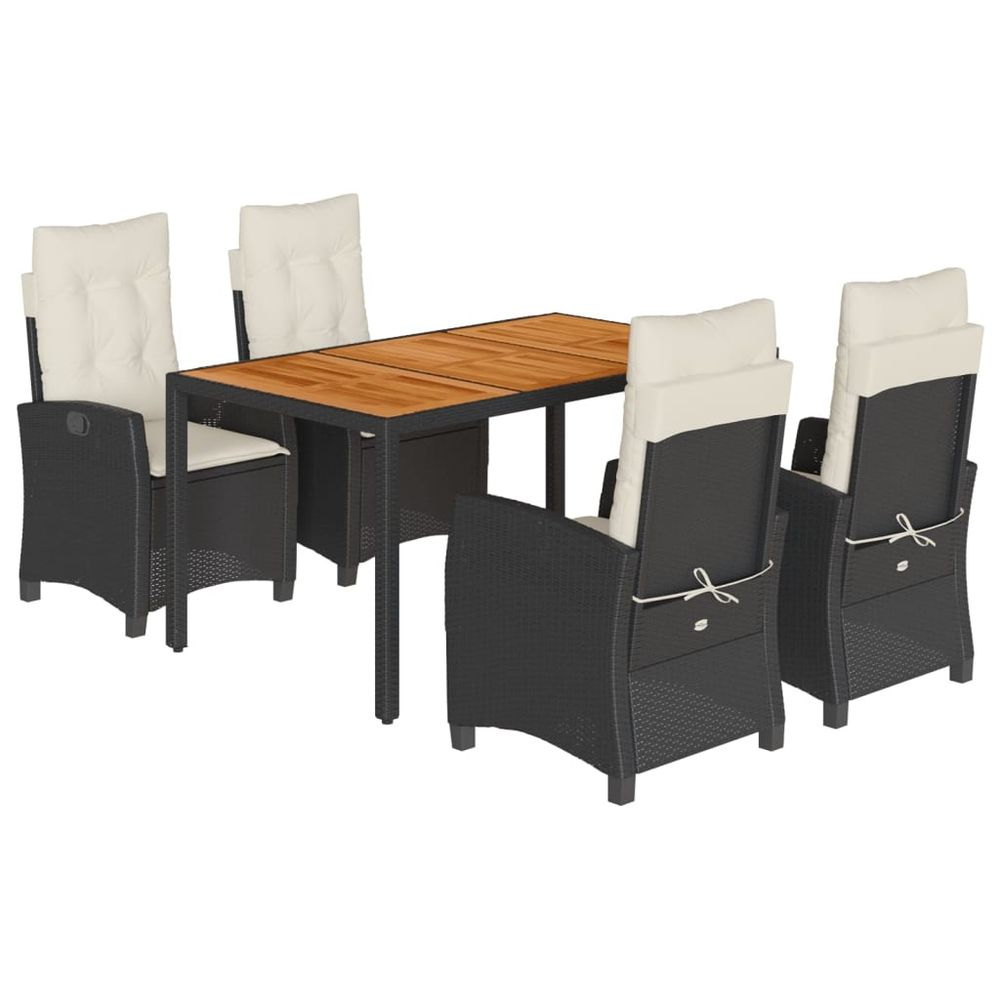 Ensemble à manger de jardin coussins 5pcs noir résine tressée