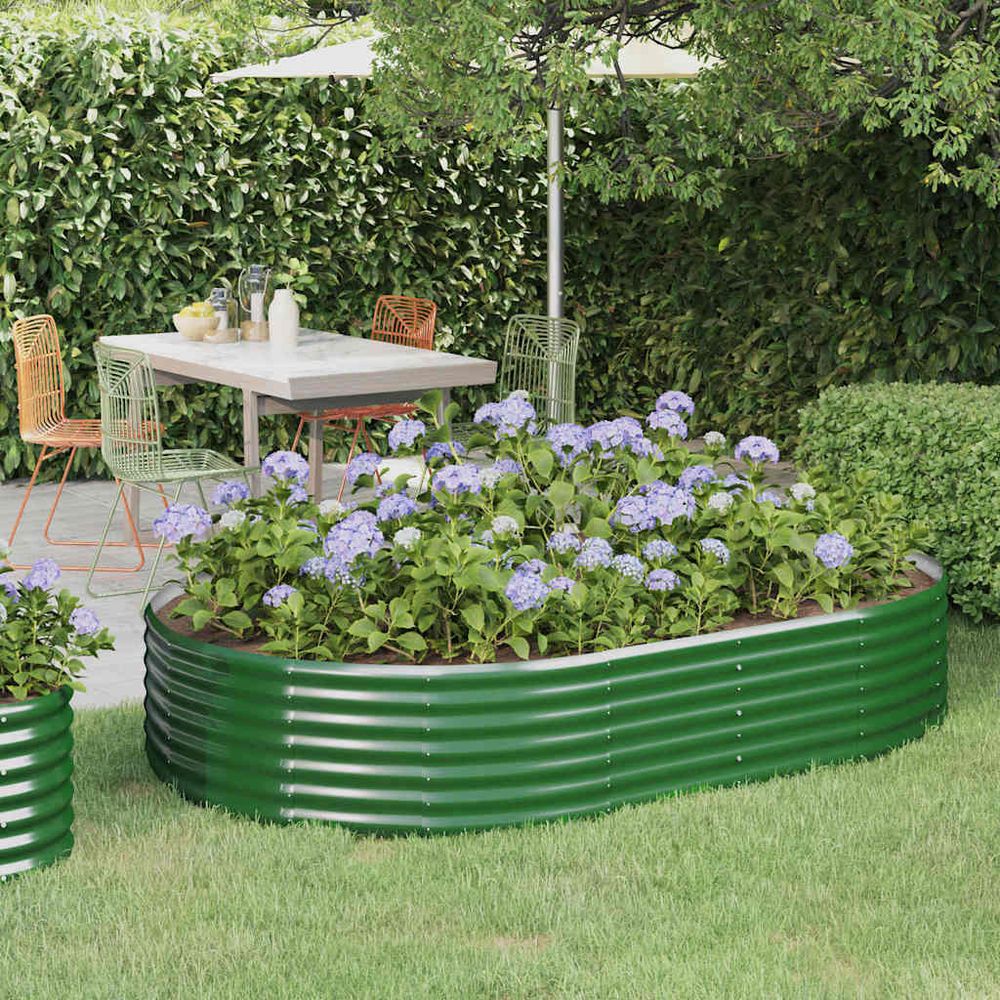 Grand potager surélevé acier galvanisé culture jardin ovale 214x140x36 cm vert