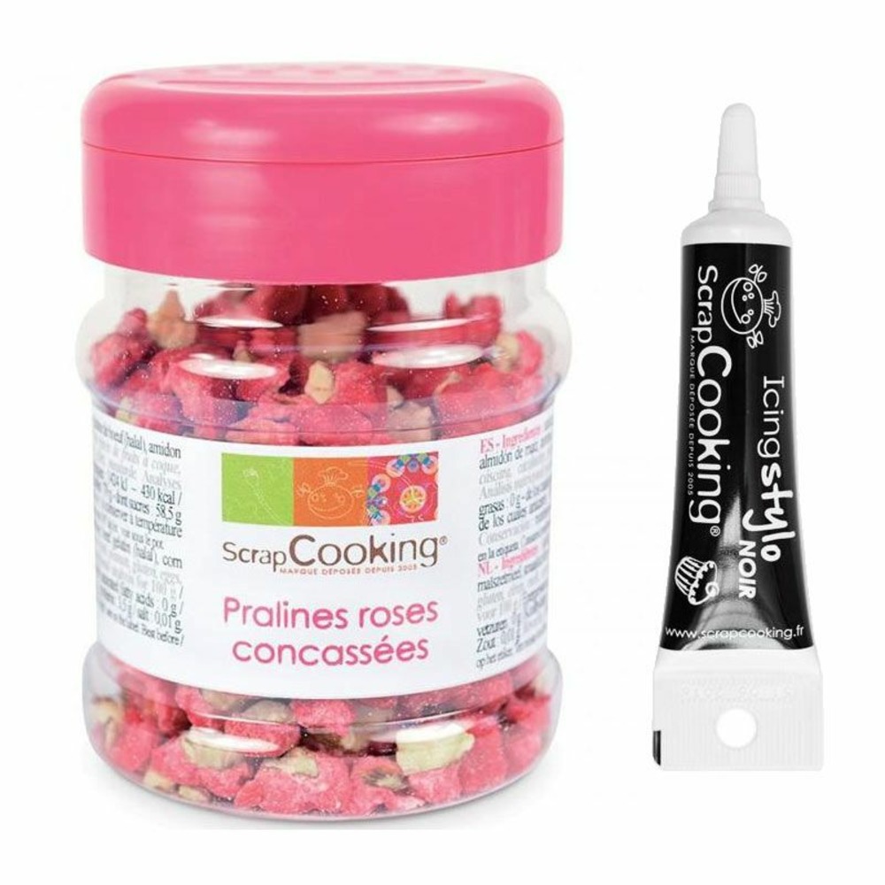 Pralines roses concassées 145 g + stylo glaçage noir