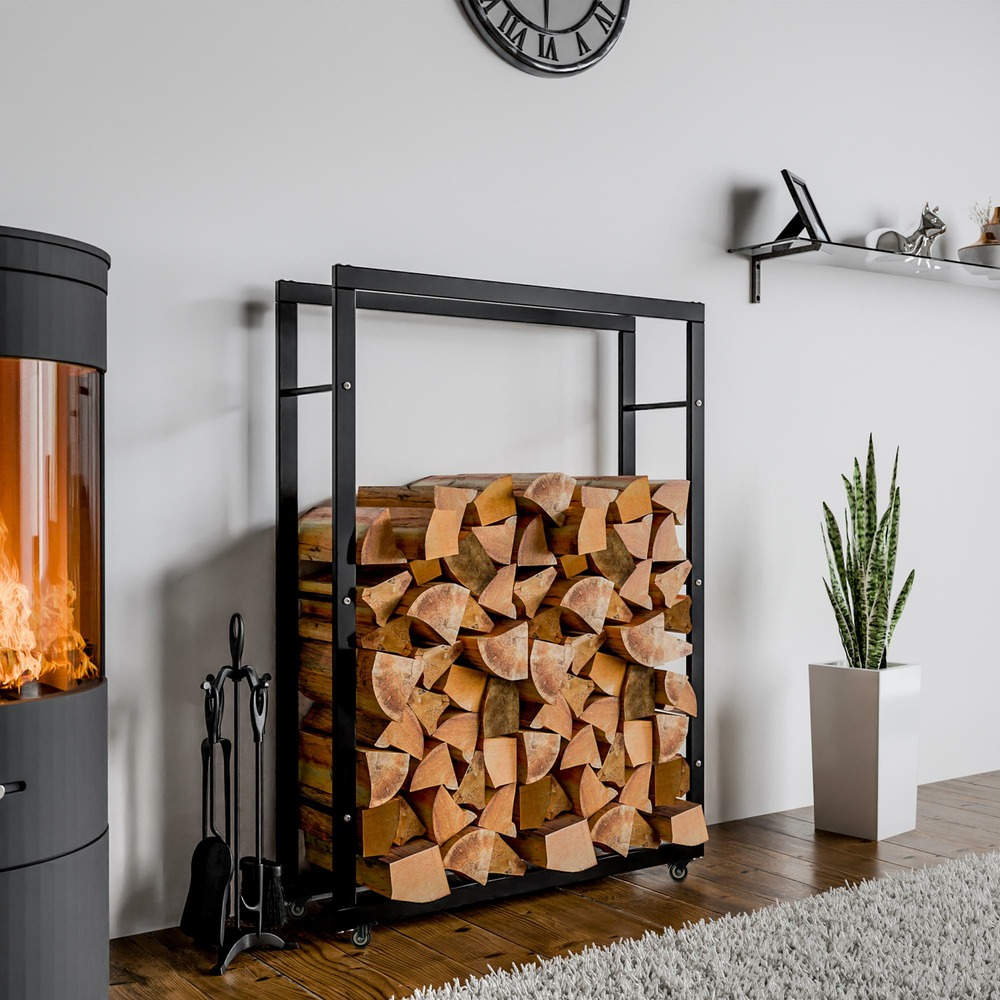 Support à bois keri avec roulettes 25x80x150