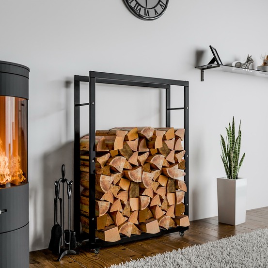 Support à bois keri avec roulettes 25x80x150