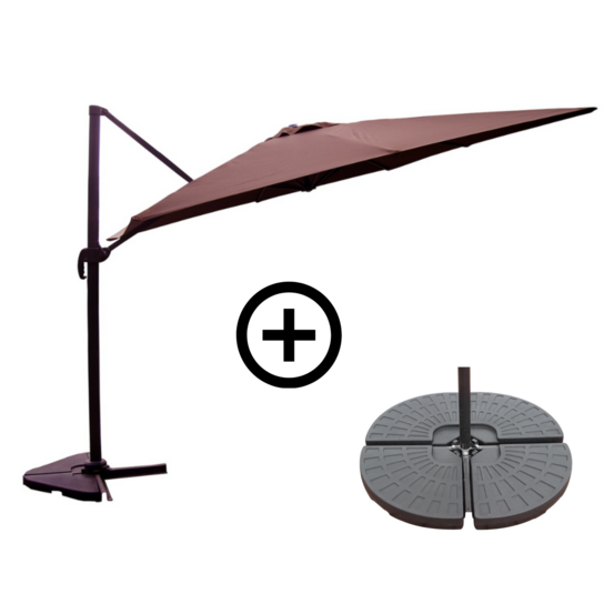Ensemble parasol marron 3x3m et 4 dalles à lester palatino