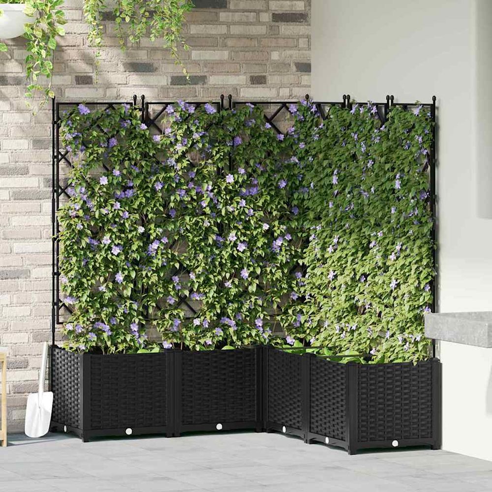 Lot de 5 jardinières hautes avec treillis modulables pp pour jardin terrasse noir