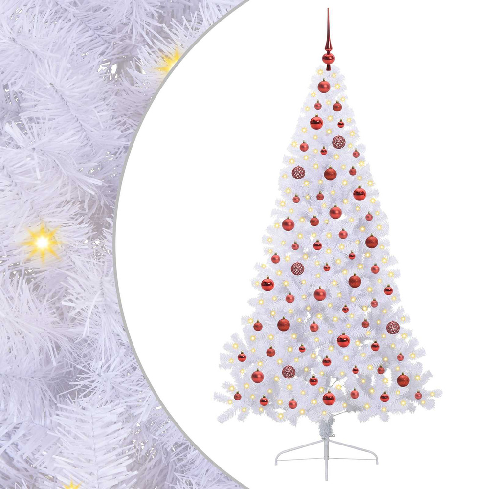Sapin de noël artificiel avec 300 led blanc 180 cm pvc et acier