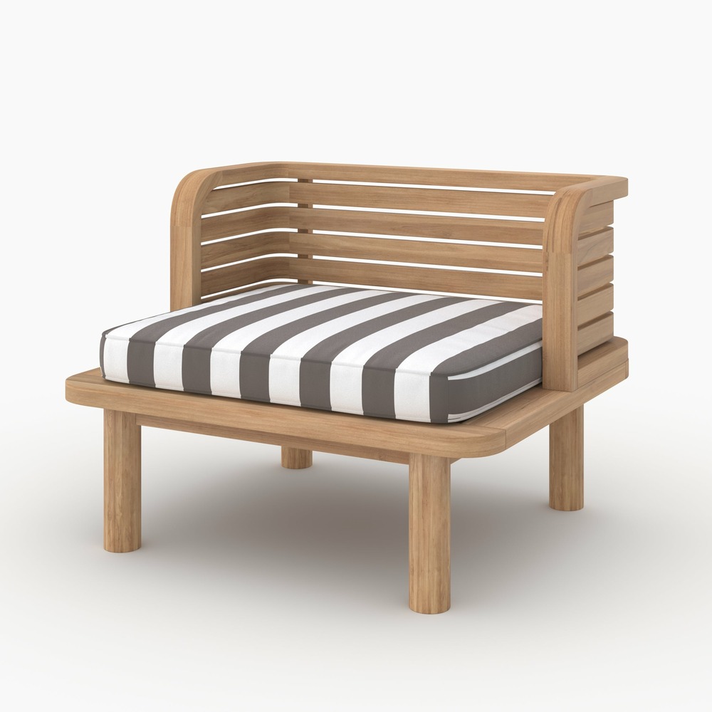 Kilda-fauteuil de jardin en teck massif et coussin rayé gris