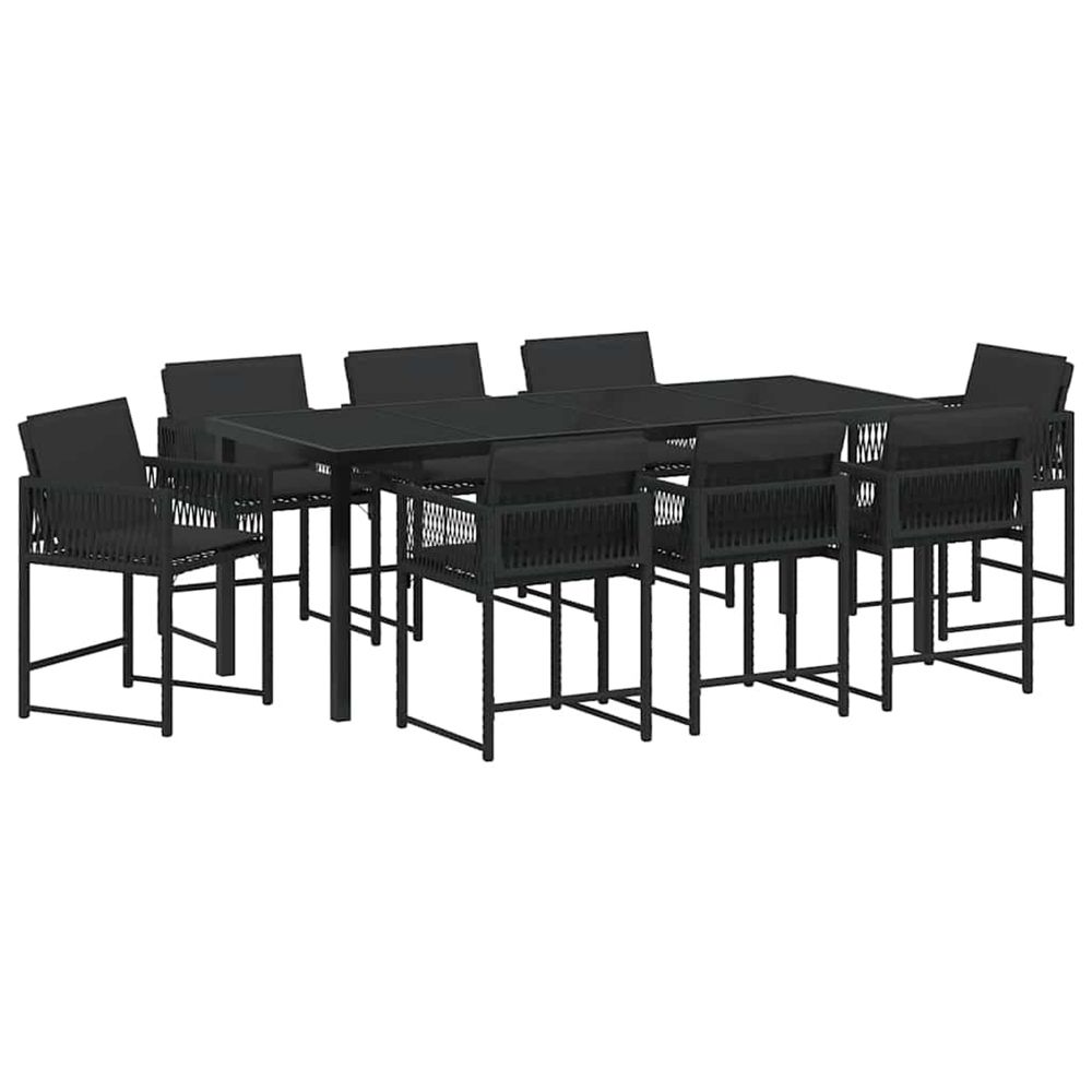 Ensemble de salle à manger pour jardin 9 pc noir polyrotin
