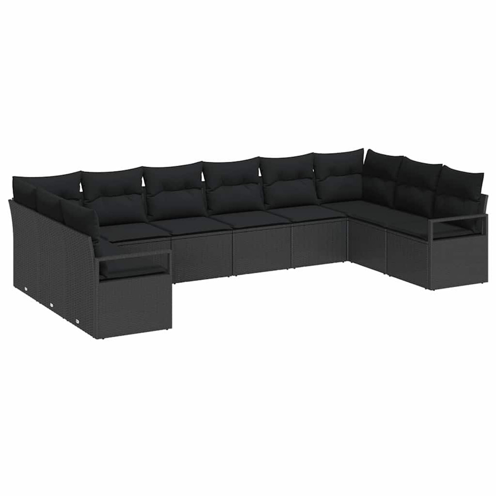 Ensemble de canapés avec coussin 10 pcs noir polyrotin