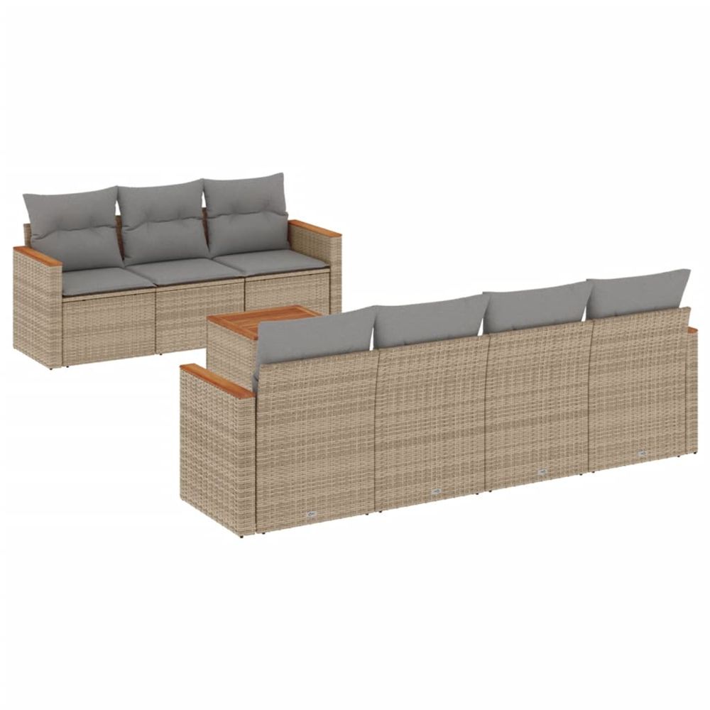 Salon de jardin avec coussins 8 pcs beige résine tressée