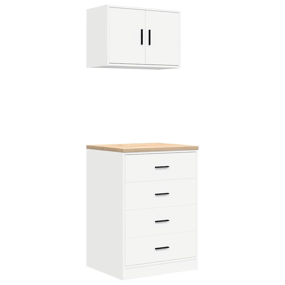 Armoires de garage 2 pcs blanc bois d'ingénierie